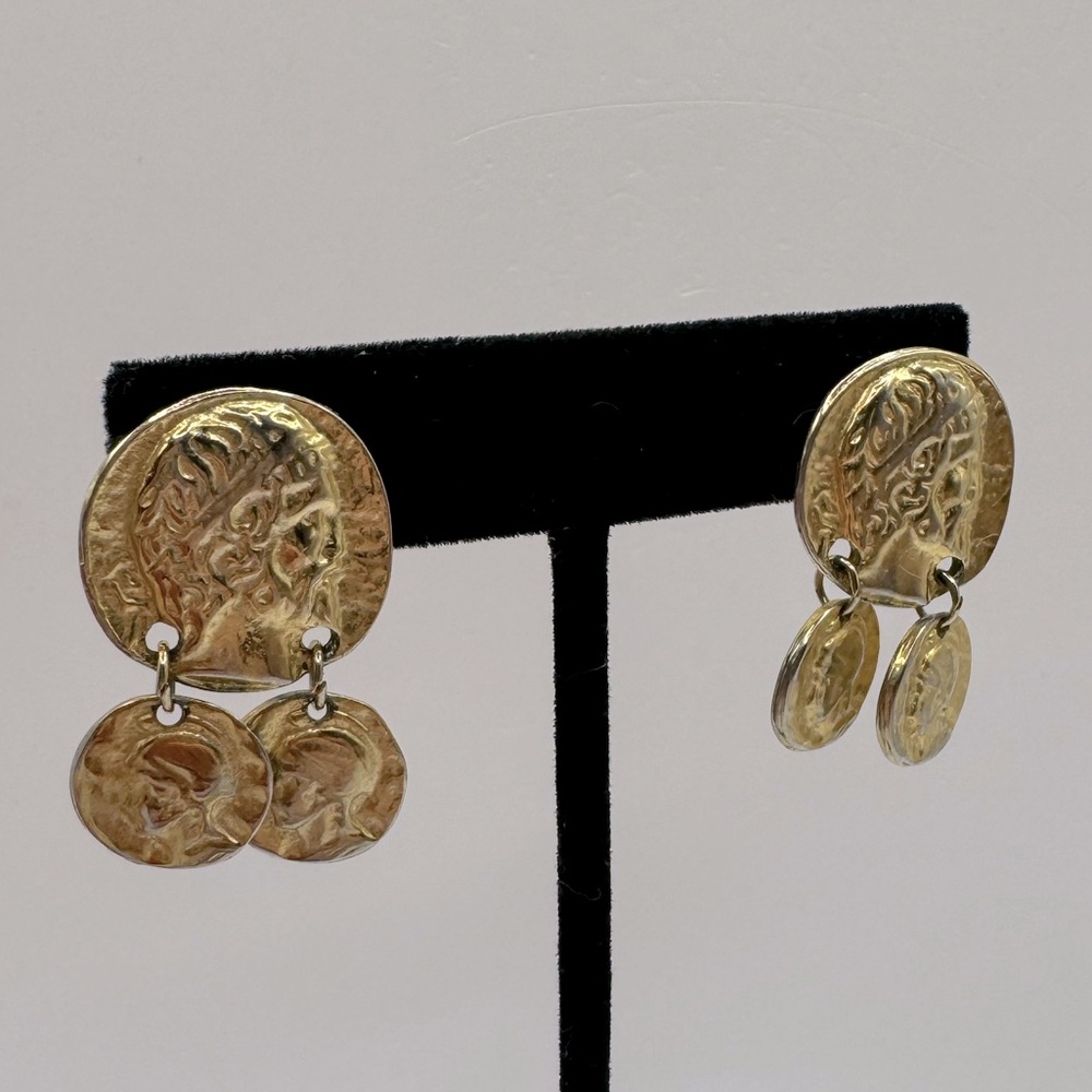 VINTAGE Faux Roman Coin Dangle Earrings
